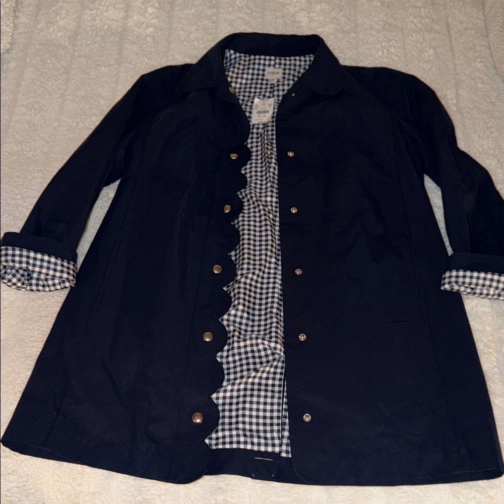 NWT J. Crew Navy Trench Coat with Gingham Detail